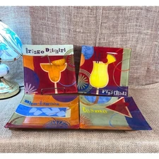 Set of 4 Notion Vero Square Cocktail Glass Plates~Various Drink Designs