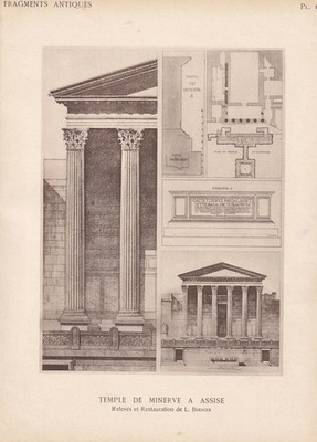 c. 1910 TEMPLE Of MINERVA, Assisi - Roman Architecture Print - 8.6 x 12 Inches