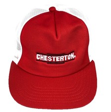 Vintage Trucker Hat Cap Snapback Red White USA Made Mesh Foam 90s Y2K Chesterton