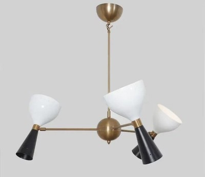 Stilnovo Style Brass Sputnik Chandelier - Mid Century Modern 6-Light