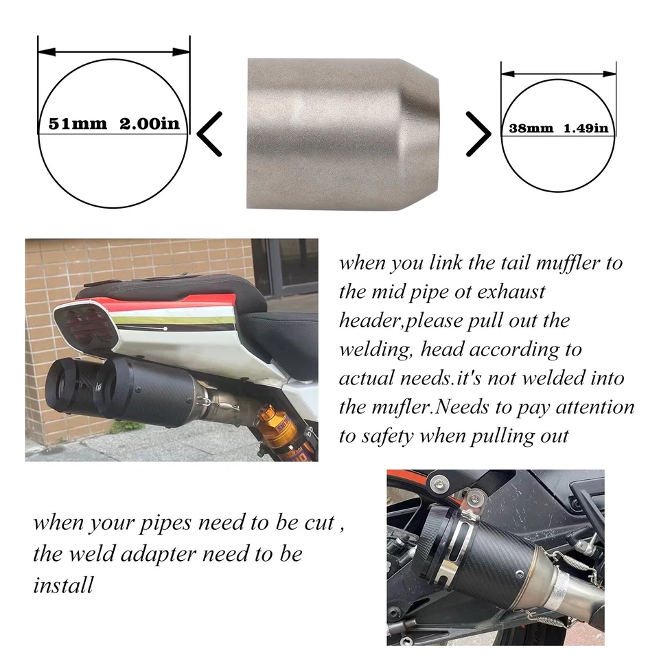 2" Universal Motorcycle Slip-on Muffler Exhaust Pipe Tail Tips Carbon Fibre 51mm Foto 4 de 4