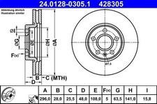 1X Bremsscheibe ATE 24.0128-0305.1 für VOLVO S90 II (234) 2 2017-2021