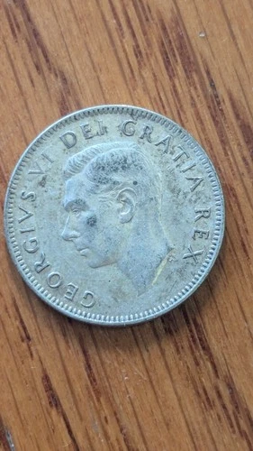 1949 Canada Silver Quarter 25 Cents George VI .800 Fine Caribou Coin F Fine