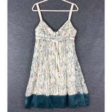 Vintage BCBGMaxAzria Y2K Silk Babydoll Dress Womens 12 Printed Embroidery Fairy