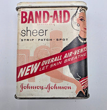 Vintage 1960s Band-Aid Sheer Metal Tin Johnson & Johnson Advertising Lady Empty