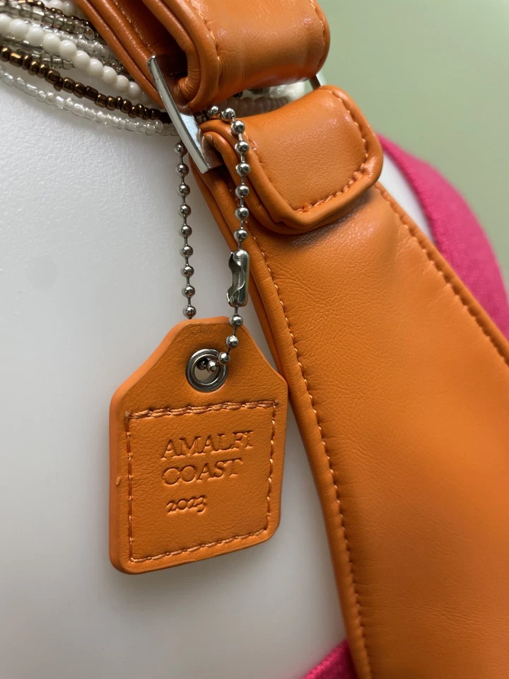 Preowned Sash Bag Amalfi Coast Faux Leather Sling Orange Crossbody Adjustable - Image 2 of 4
