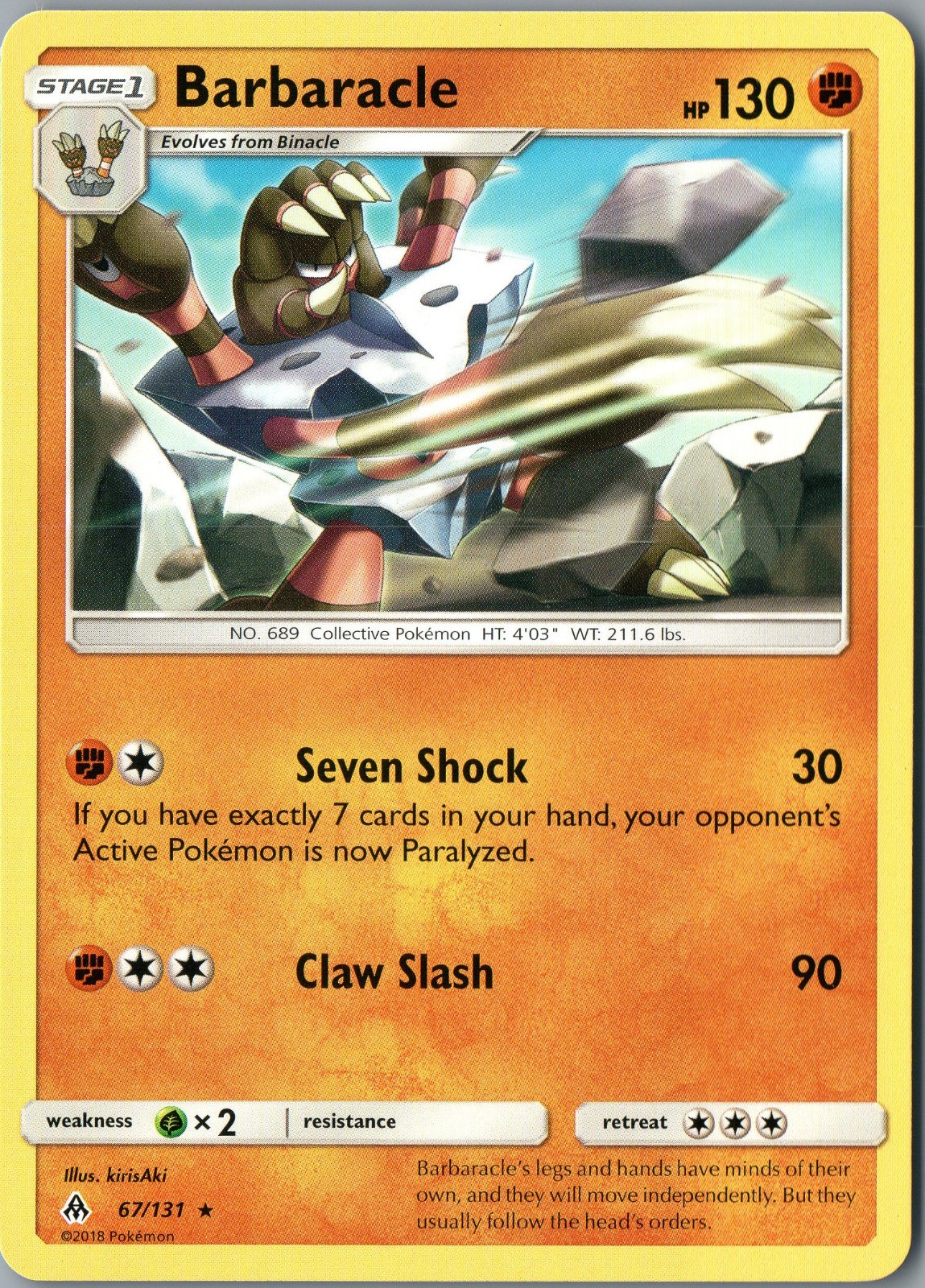 Barbaracle Rare SM - Forbidden Light 67/131 NM - Pokemon