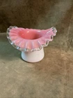 1940S Fenton Art Glass Peach Crest Ruffled Top  Hat Shaped Vase