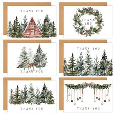 36 Packs Christmas Thank You Cards Watercolor Xmas Pine Tree Greeting Cards Wint