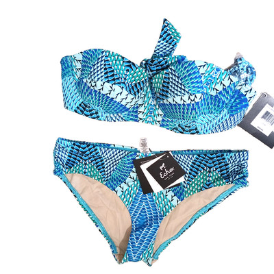 Echo Swim Wear Sz M Blue Geometric Bandeau top with Bottom NWT