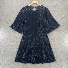 Old Navy Dress Womens Medium Black Jack Sequin Mini Short Bell Sleeve Cutout NWT