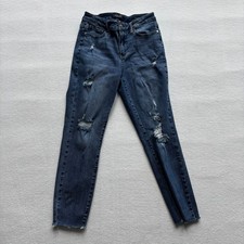 Judy Blue Relaxed Fit Jeans Women 7/28 Blue Distressed Raw Hem JB88135