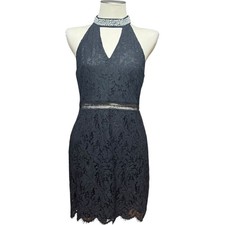 Francesca's Lace Cutout Mini Cocktail Dress Pearl Beaded Choker Black Large