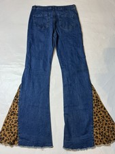 Cowgirl Hardware Girls Leopard Print Super Flare Blue Denim Jeans - Sz 14 1382