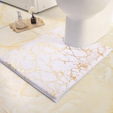 Rugs U Shaped White and Gold Bathroom Rugs, Gold Decor Mat Contour Bath Rug M...