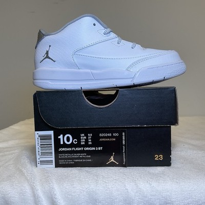 TD Nike Jordan Flight Origin 3 White Grey 820248-100 NEW Toddler Size 10c