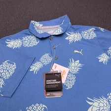 Puma Performance Polo Shirt Men Small NWT Blue Geometric Drycell Stretch