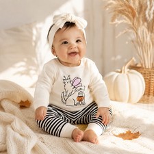 Cat  Jack Baby Halloween Sweatshirt and Striped Joggers Set Cream Black 12M