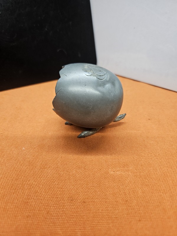 Antique Victorian Era Pewter "Egg-and-Chicken Foot" Toothpick/Match Holder