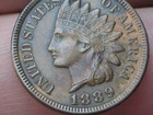 1889 Indian Head One Cent Penny- AU/Almost UNC Details, 4 Diamonds