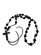Jan Barboglio Rosary Blessing Beads Iron Cross Handmade Necklace 26" - Black