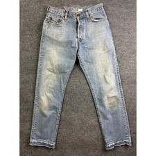 Vintage 90s Levi's 501 Button Fly Jeans Mens 29x27 Light Wash Distressed Raw Hem