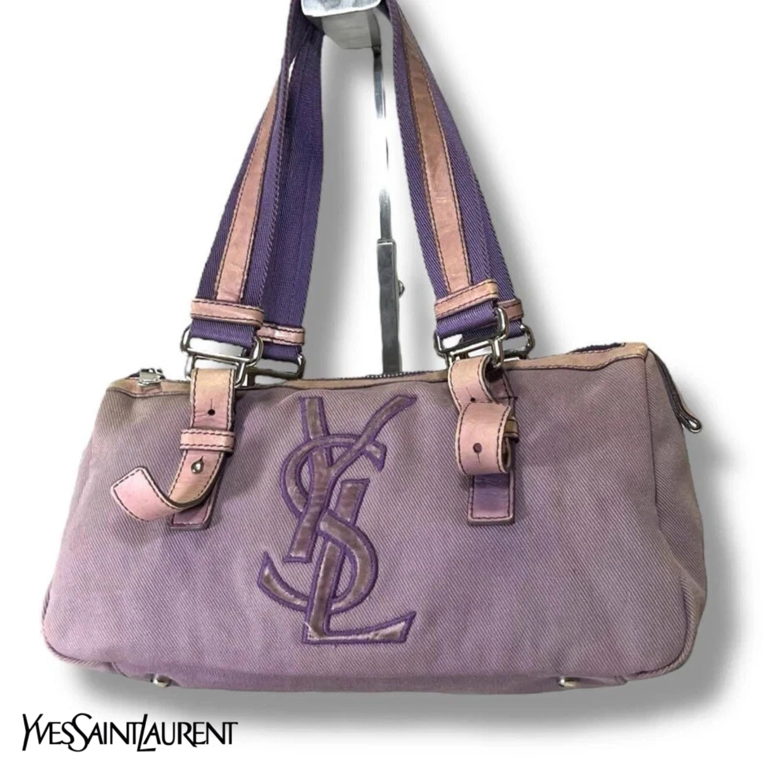 Borsa Yves Saint Laurent tela mini Boston logo YSL borsetta viola rara