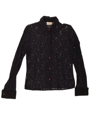 Sisley Womens See Through Shirt Blouse UK 12 Medium Navy Blue Floral AH03