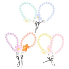 6 Pcs Beaded Mobile Phone Charm Wrist Strap Lanyard Flower Pendant Bracelet