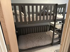 Solid Grey Bunk Beds Single Size Wooden Bed Frame