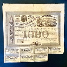 ~ 1863 Confederate $1000 Bond - Cr  125 / Ball  201 - Jefferson Davis - SALE