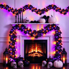 2 Pack Total 12 Ft Black Halloween Garland with Lights for Halloween Decor