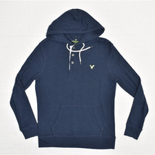 American Eagle Men's Pullover Hoodie Solid Cotton Blue Size S Classic Fit