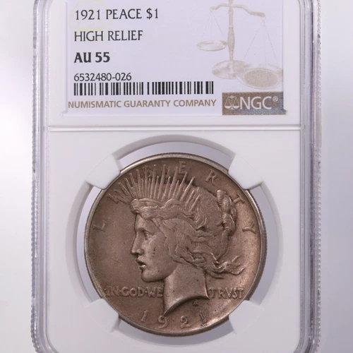 1921 Peace $1 NGC Certified AU53 High Relief