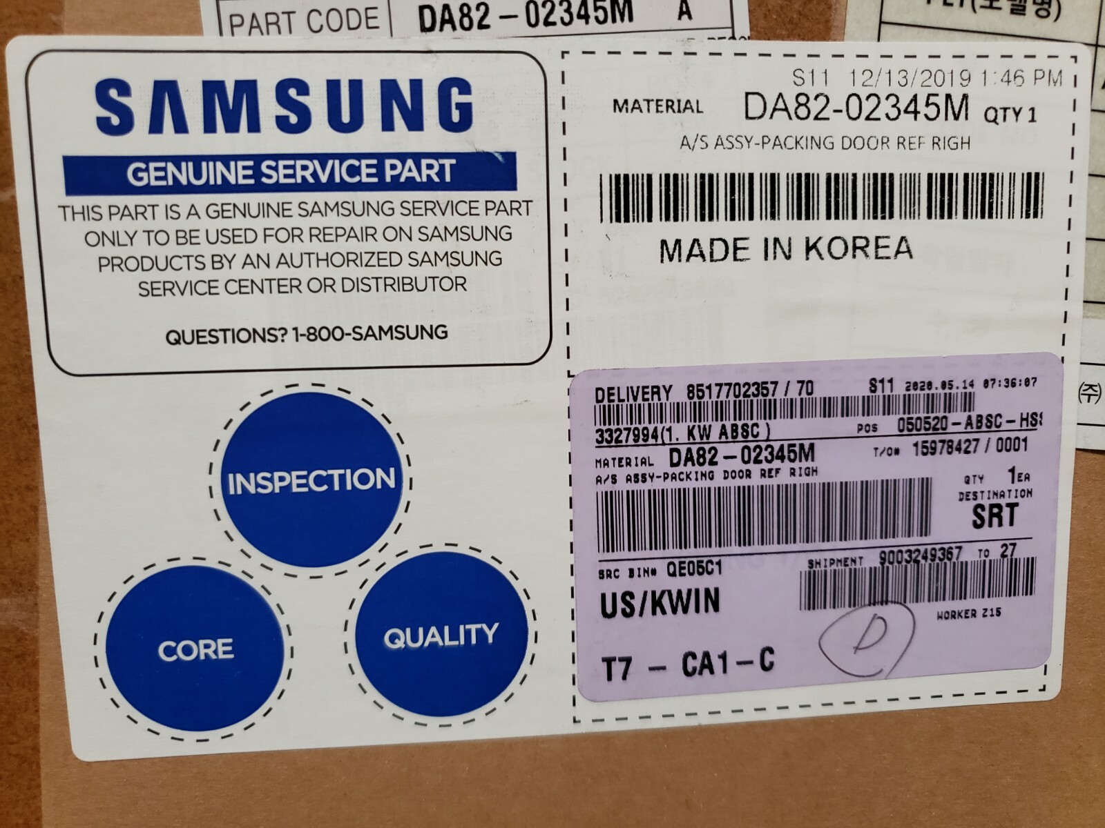 DA9104586J OEM New Samsung Refrigerator ASSYPACKING DOOR REF RIGHT