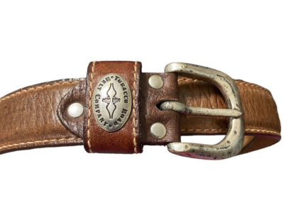 tobacco belt usa Tobacco Road Shovelle Brown Italian Leather USA Made Size 36 Belt Silver  Buckle