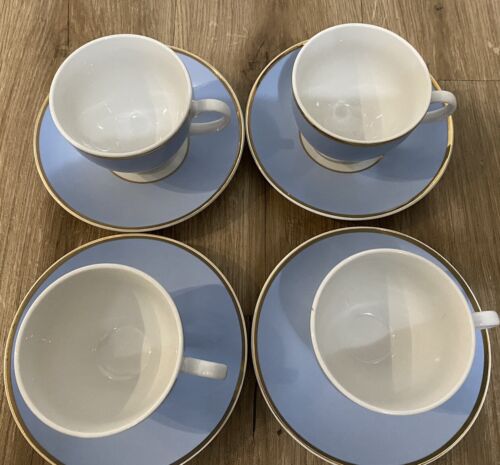 Tazze e piattini Royal Doulton x 4 Bruce Oldfield 2004 blu pallido e oro - Foto 3 di 9