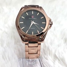 Luis Cardini Rose Gold Quartz Women's Watch Elegant Timepiece Black Dial