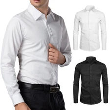 Men's Slim Fit Long Sleeve Button Down Wrinkle Resistant Premium Dress Shirt USA