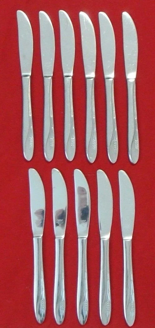 Set 11 Castle Court Stainless Japan 'Wheat' 8 1/4" Half Serrated Dinner Knives