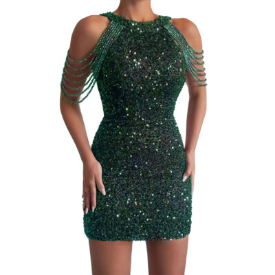 glitter cold shoulder tassel dress Final Sale Plus Size V-Neck Gown with Ruched Center & Ruffle in Black Glitter Lurex Fabric main image 1