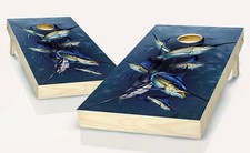 Cornhole Marlin Fish Sailfish Board Vinyl Wrap Laminated Sticker Set Decal