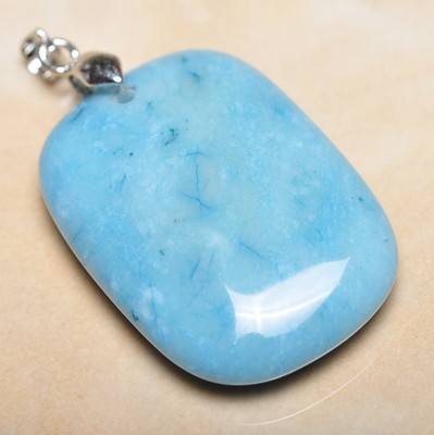 Pendentif Larimar Bleu Des Caraïbes - Argent Sterling 925 - Longueur 1,75 Pouces - Neuf Sans Emballage