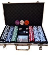 Poker Chip Set 300pc+ W/ Padded Metal Carrying Case, Dice, Heavy Chips