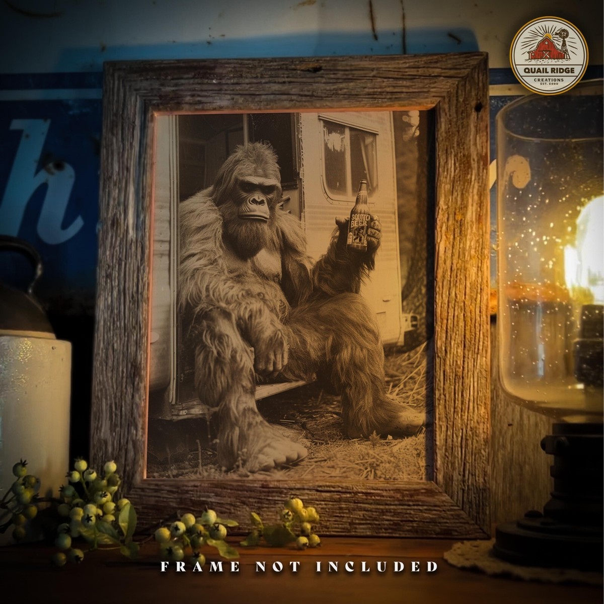 Vintage Sasquatch Bigfoot Art Print RV Camping Artwork Camper Wall