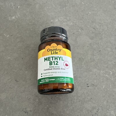 Country Life Methyl B12  3,000mcg 50 Berry Lozenges Energy Support | Exp 05/26