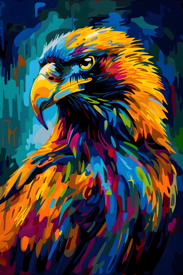 Colorful Bald Eagle Oil Painting Print Framed Canvas Wildlife Animals Wall Art - Image 3 of 4