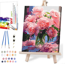 Flowers Paint by Numbers Kit for Adults Framed,Pink Rose Paint by Number for Adu