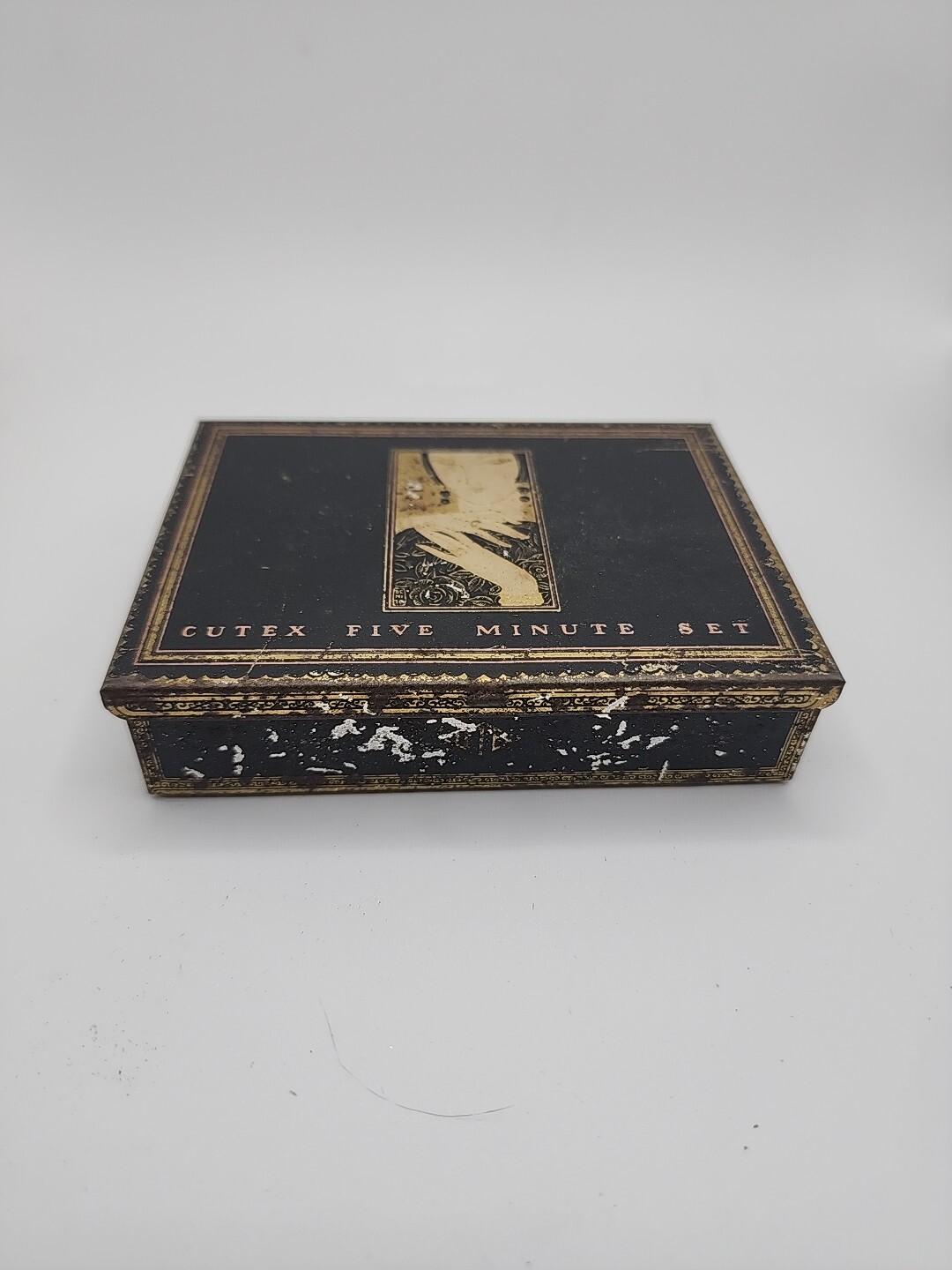 Vintage Art Deco Metal Cutex Five Minute Set Advertising Tin Litho Box Manicure