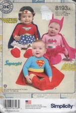 8193 SIMPLICITY BABIES' COSTUMES WONDERWOMAN/BATGIRL/SUPERGIRL SZ XXS-L